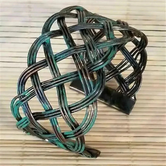 Hand Painted Distressed Patina Steampunk Antiqued Copper Braided Cuff Bracelet - Picture 2 of 6